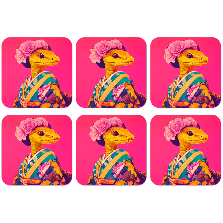 Hagedis - Bloemen - Roze - Kimono onderzetter kurk middel -zkaufland3dotto