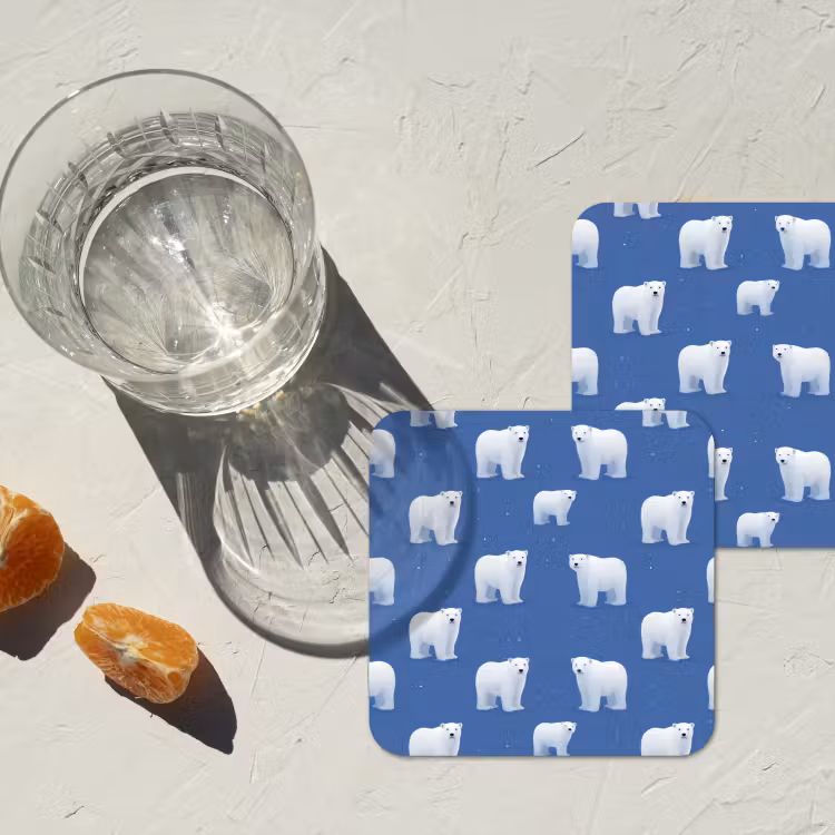 IJsbeer - Patroon - Blauw onderzetter kurk middel 366 -sfeer4