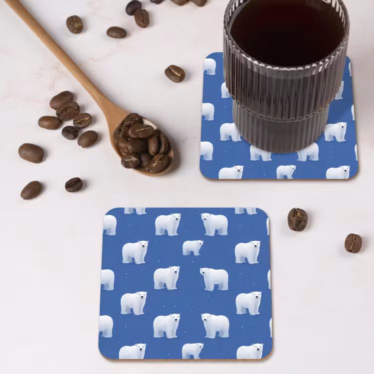 IJsbeer - Patroon - Blauw onderzetter kurk middel 366 -sfeer2