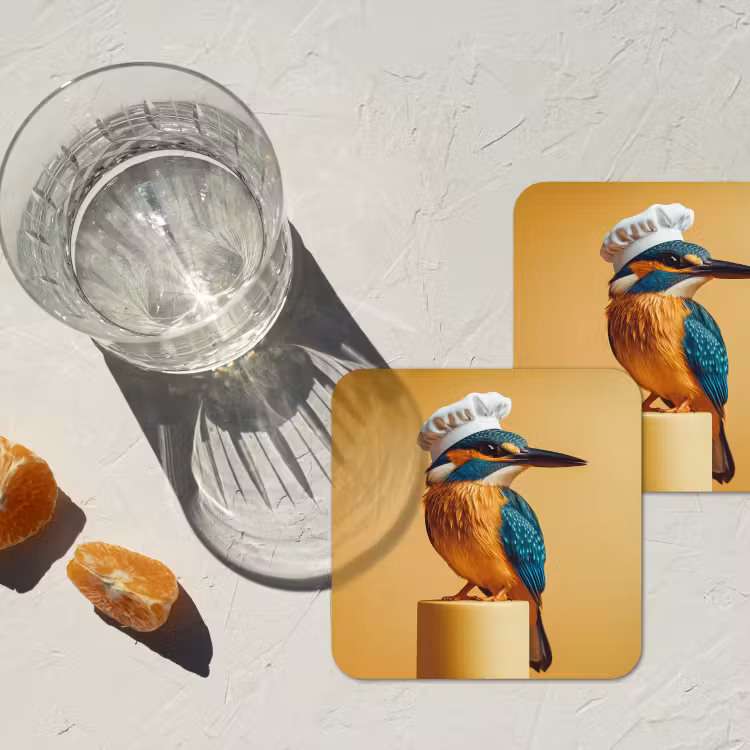 Ijsvogel - Pilaar - Koksmuts - Vogel onderzetter kurk middel -sfeer4