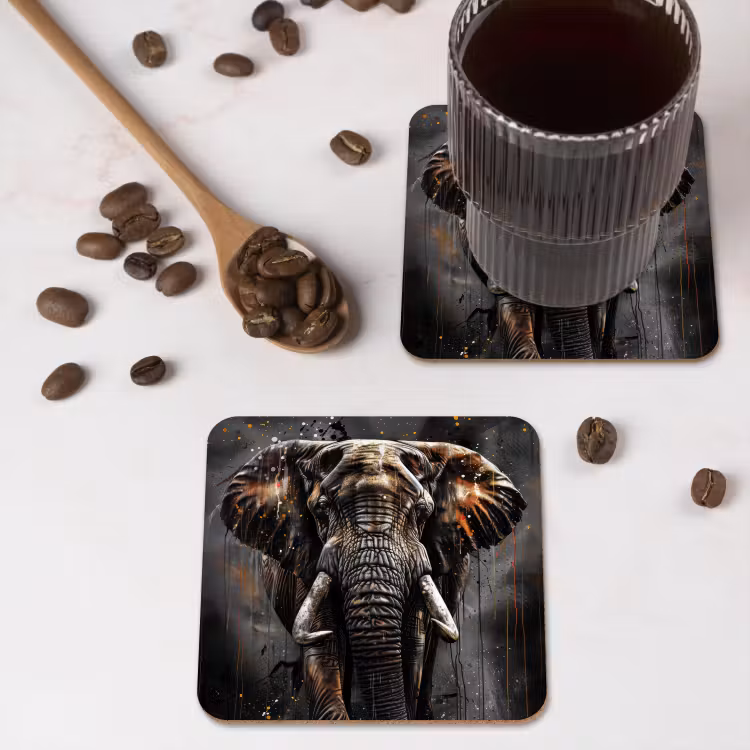 Olifant - Watercolor - Wilde dieren - Luxe onderzetter kurk middel -sfeer2