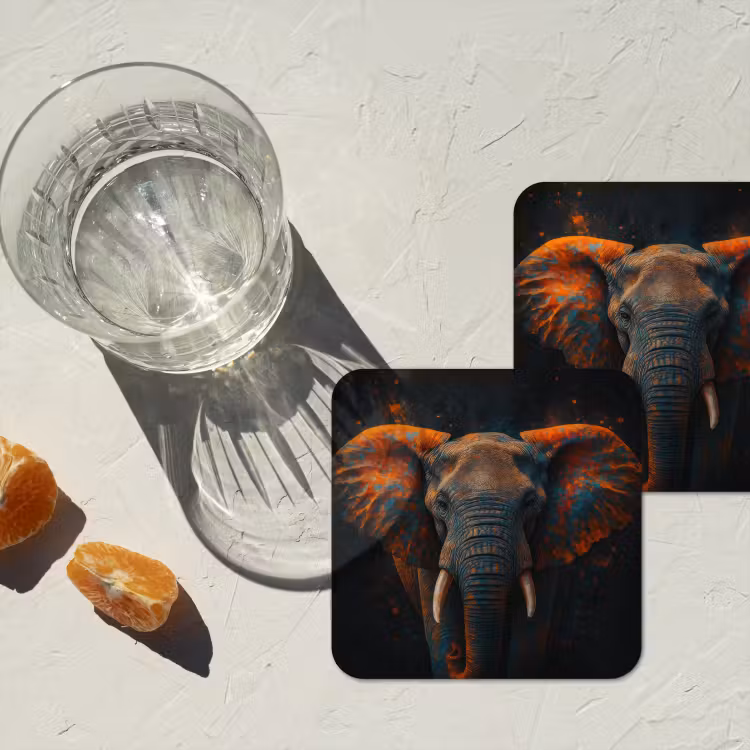 Olifant - Oranje - Oren onderzetter kurk middel -sfeer4