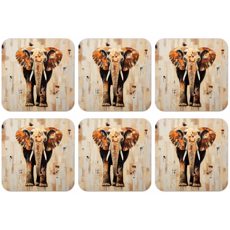 Olifant - Slurf - Mozaïek - Abstract onderzetter kurk middel -zkaufland3dotto