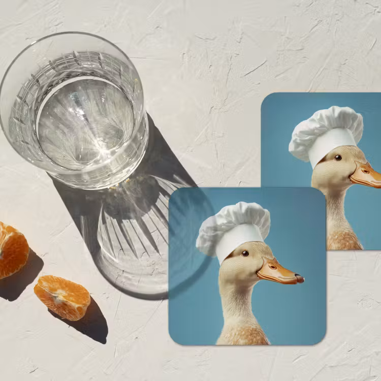Eend - Koksmuts - Cute - Vogel onderzetter kurk middel -sfeer4