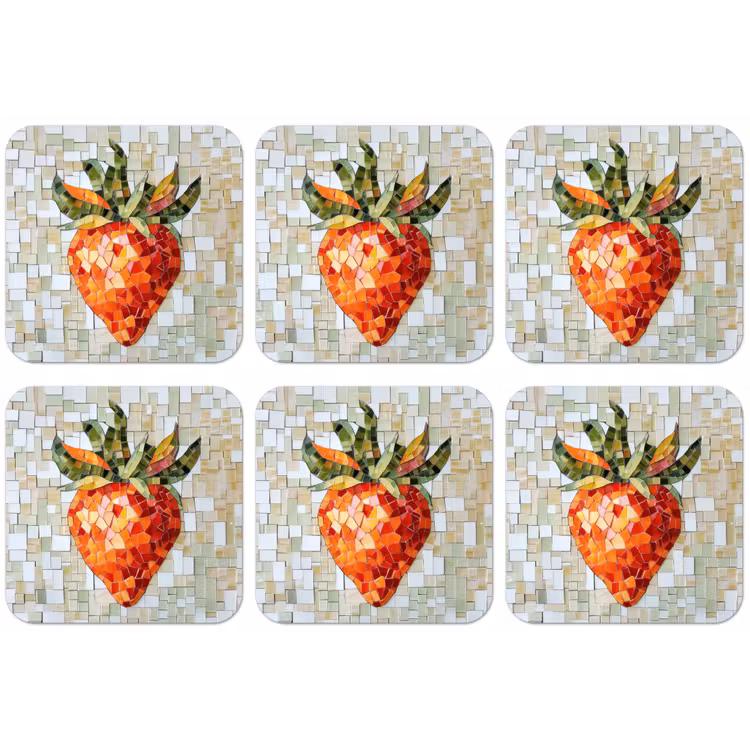 Aardbei - Rood - Mozaïek - Fruit onderzetter kurk middel -zkaufland3dotto