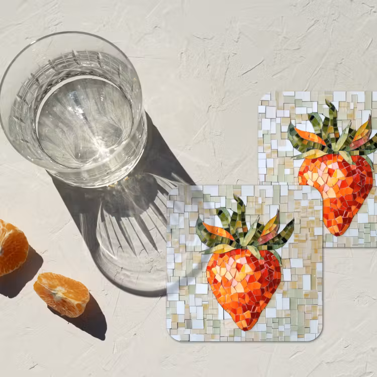 Aardbei - Rood - Mozaïek - Fruit onderzetter kurk middel -sfeer4