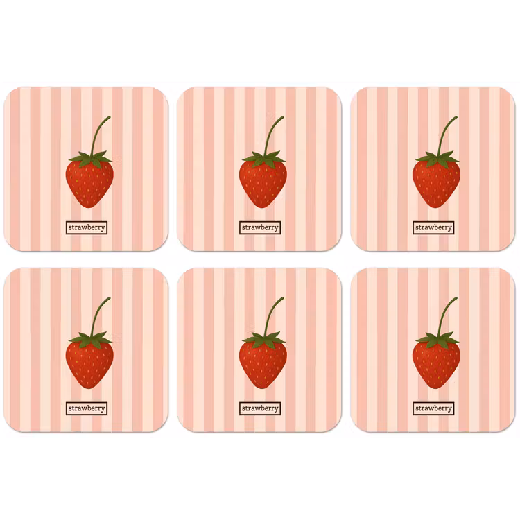 Aardbei - Strepen - Minimalistisch - Rood onderzetter kurk middel -zkaufland3dotto