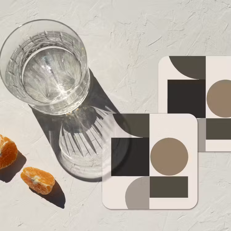 Aardetinten - Abstracte compositie - Eenvoudige vormen onderzetter kurk middel -sfeer4