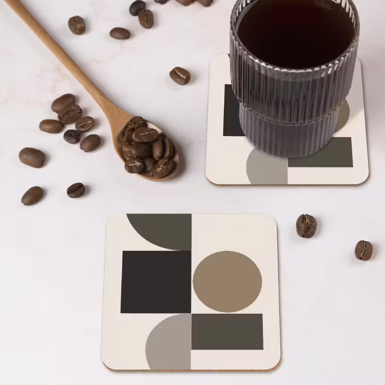 Aardetinten - Abstracte compositie - Eenvoudige vormen onderzetter kurk middel -sfeer2