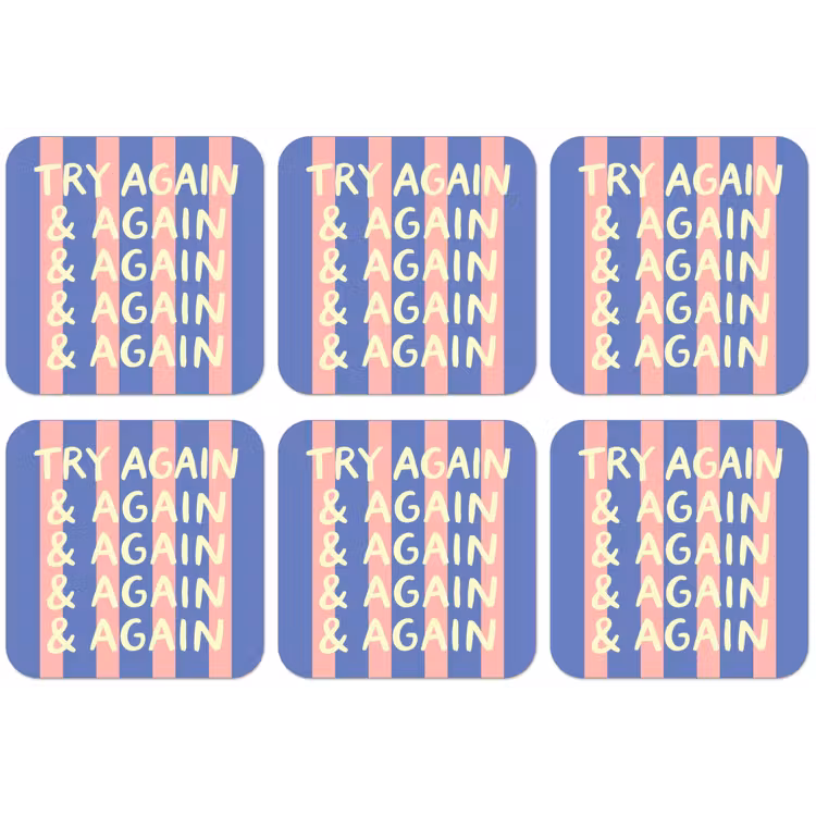 Try again - Strepen - Roze - Verticaal - Blauw onderzetter kurk middel -zkaufland3dotto