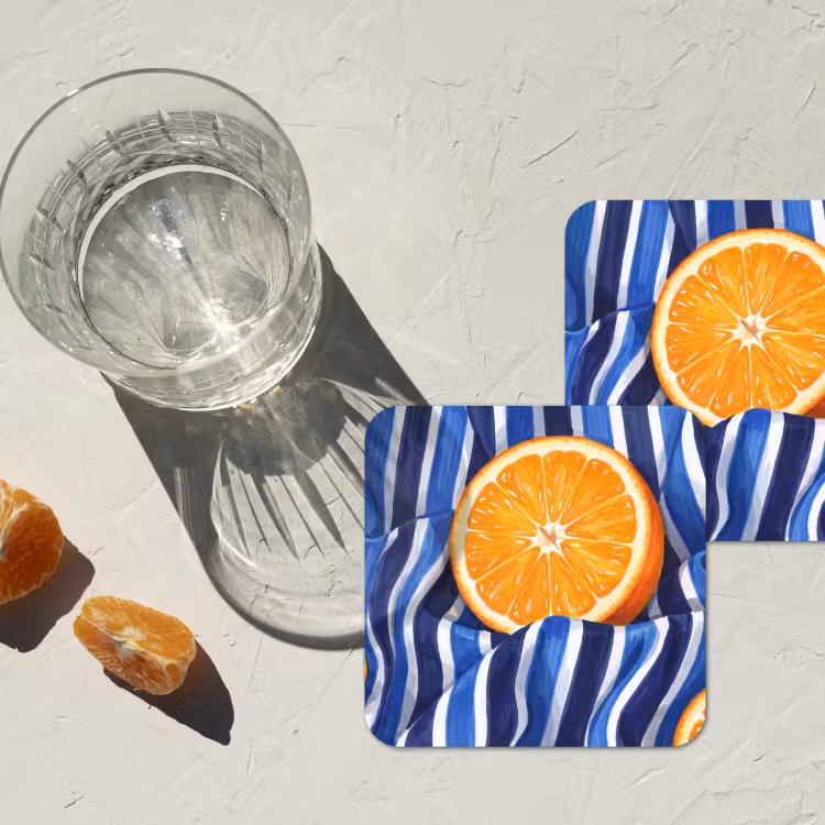 Untersetzer - Essen – Obst – Orange - Eten - Fruit - Oranje onderzetter kurk middel