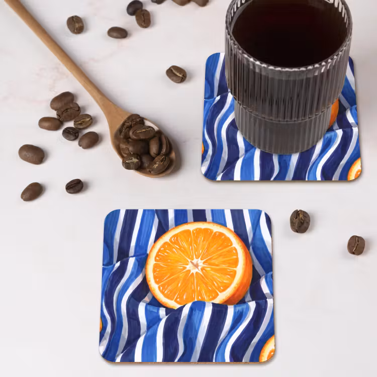 Untersetzer - Essen – Obst – Orange - Eten - Fruit - Oranje onderzetter kurk middel