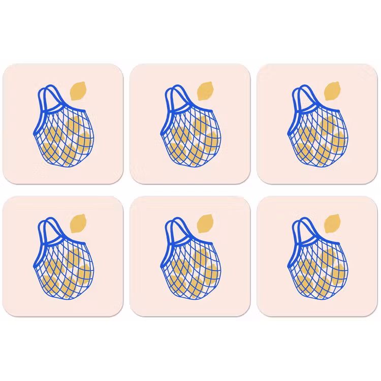 Eten - Citroen - Boodschappen - Abstract - Geel - Blauw onderzetter kurk middel -zkaufland3dotto