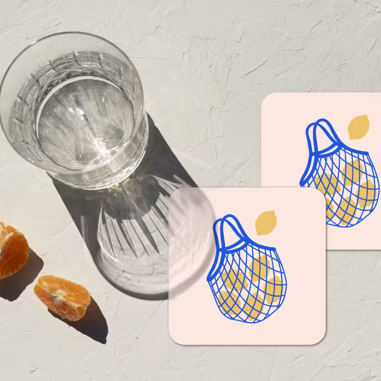Eten - Citroen - Boodschappen - Abstract - Geel - Blauw onderzetter kurk middel -sfeer4