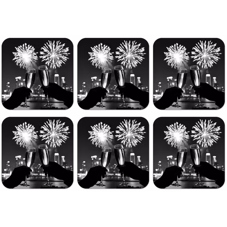 Vuurwerk - Proosten - Skyline - Champagne onderzetter kurk middel -zkaufland3dotto