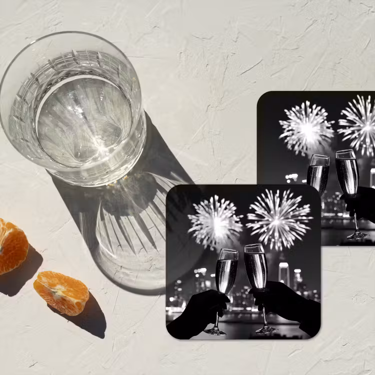 Vuurwerk - Proosten - Skyline - Champagne onderzetter kurk middel -sfeer4