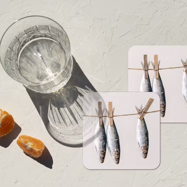 Untersetzer - Fisch – Hängend – Essen - Vis - Hangend - Eten onderzetter kurk middel