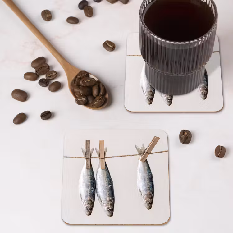 Untersetzer - Fisch – Hängend – Essen - Vis - Hangend - Eten onderzetter kurk middel