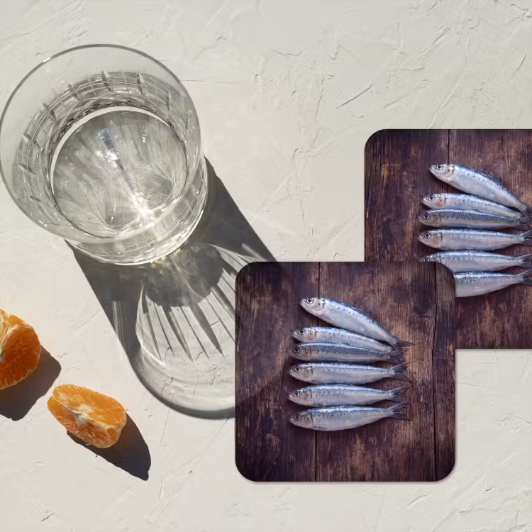 Untersetzer - Fisch – Holz – Essen - Vis - Hout - Eten onderzetter kurk middel