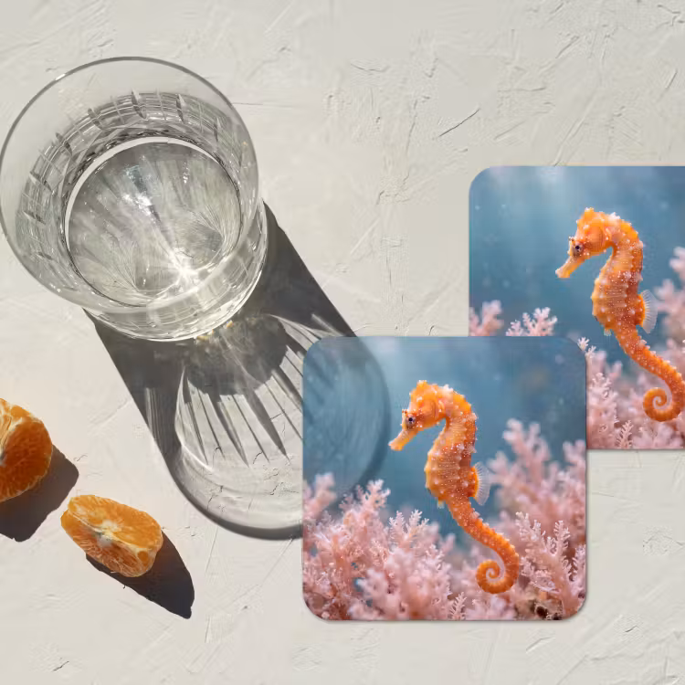 Vis - Koraal - Oceaan - Macro - Oranje onderzetter kurk middel -sfeer4