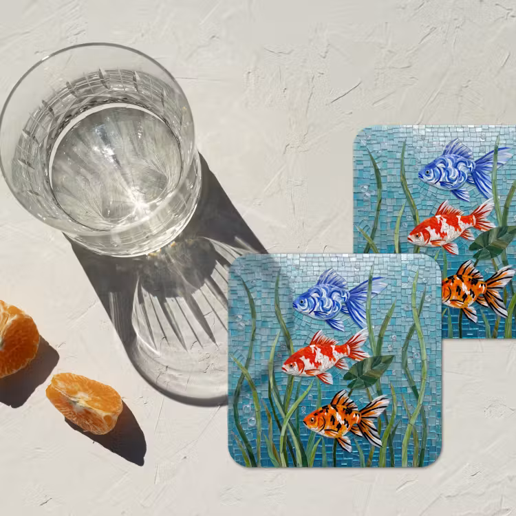 Vis - Mozaïek - Onderwater - Kleurrijk - Dieren onderzetter kurk middel -sfeer4