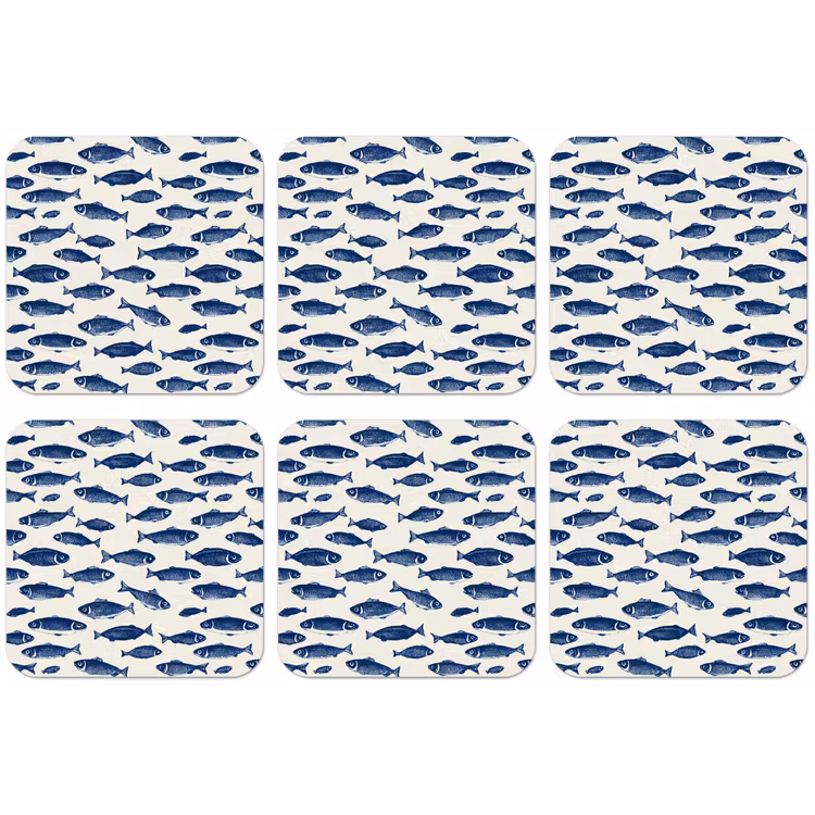 Vissen - Patroon - Blauw - Wit onderzetter kurk middel 366 -zkaufland3dotto