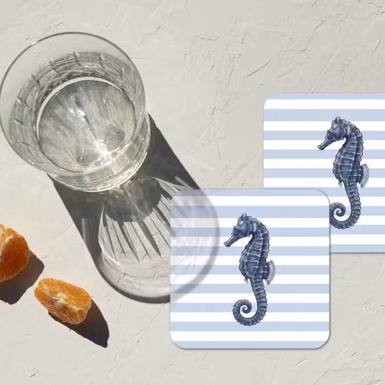 Vis - Oceaan - Illustratie - Blauw - Strepen onderzetter kurk middel -sfeer4