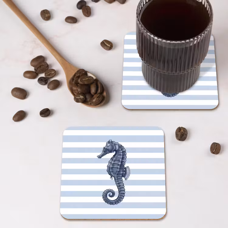 Vis - Oceaan - Illustratie - Blauw - Strepen onderzetter kurk middel -sfeer2