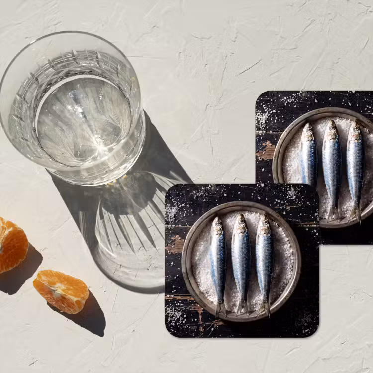 Untersetzer - Fisch – Salz – Essen - Vis - Zout - Eten onderzetter kurk middel