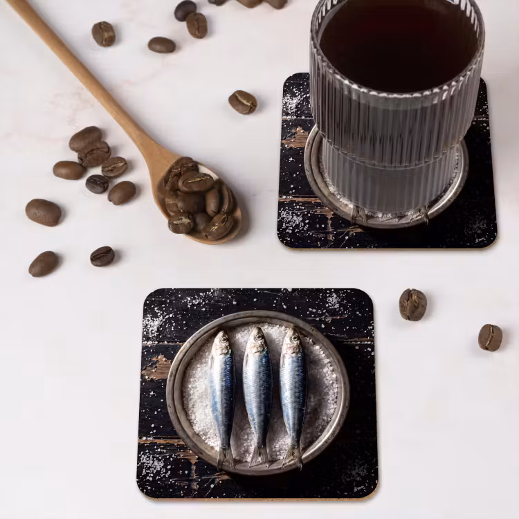 Untersetzer - Fisch – Salz – Essen - Vis - Zout - Eten onderzetter kurk middel