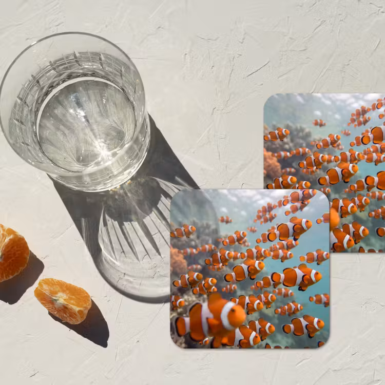 Vis - School - Onderwater - Dieren - Oranje onderzetter kurk middel -sfeer4