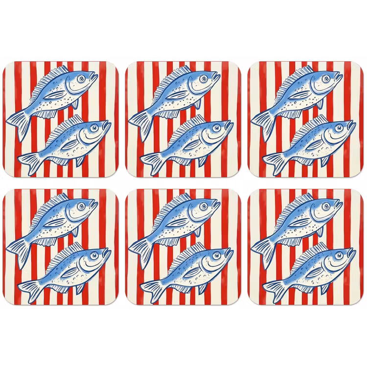 Vissen - Verticale strepen - Blauw - Rood onderzetter kurk middel -zkaufland3dotto