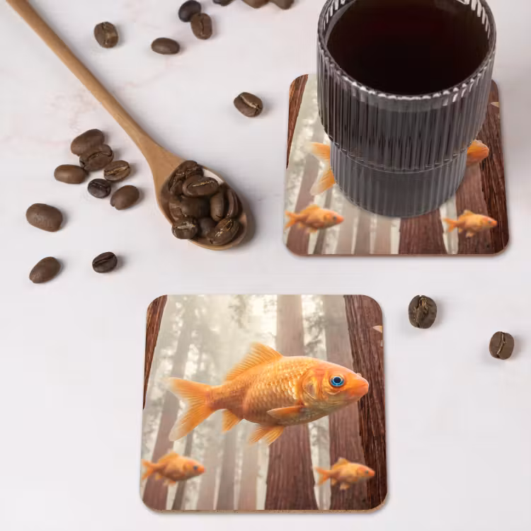 Untersetzer - Fisch – Wald – Fantasie - Vis - Bos - Fantasie onderzetter kurk middel