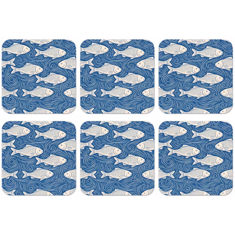 Vis - Water - Patroon - Grafisch - Blauw onderzetter kurk middel -zkaufland3dotto