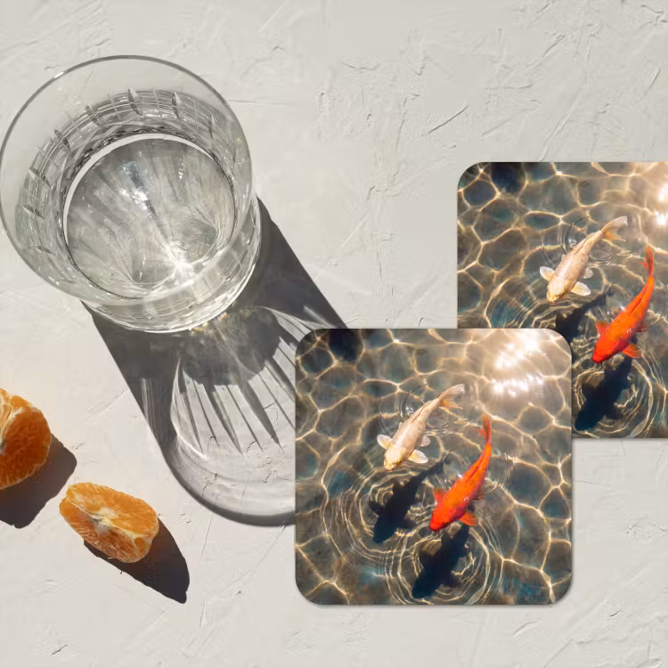 Vis - Water - Dieren - Oranje - Goud onderzetter kurk middel -sfeer4