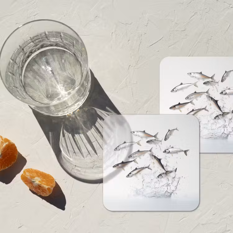 Vissen - Water - Wit onderzetter kurk middel -sfeer4
