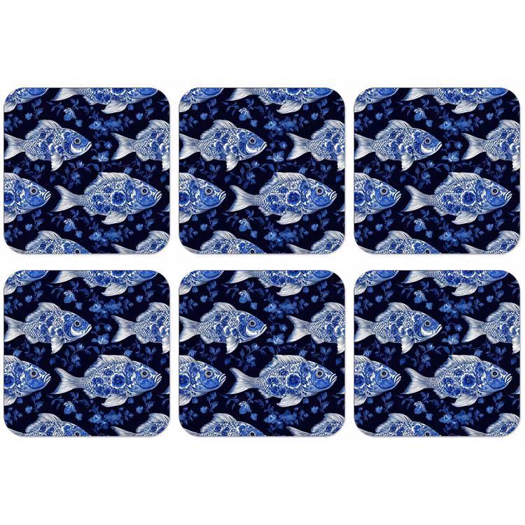 Vissen - Bloemen - Blauw onderzetter kurk middel 366 -zkaufland3dotto