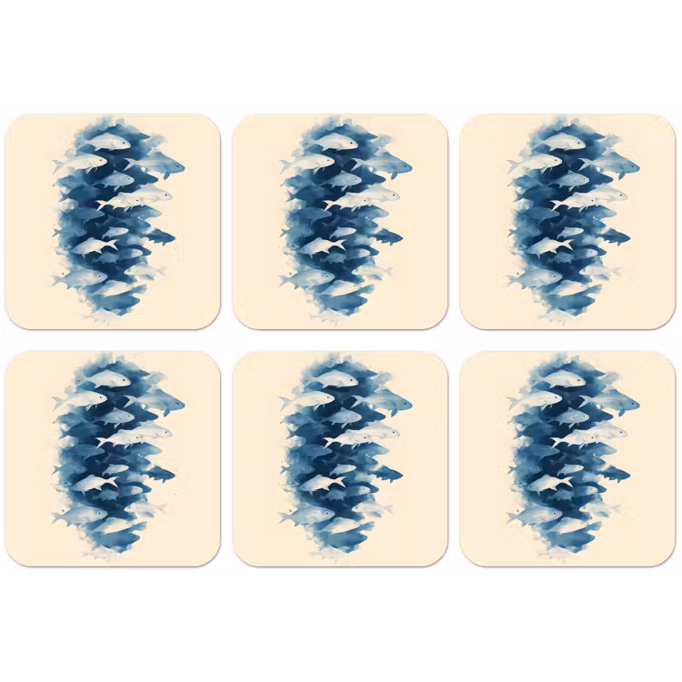 Vissen - Minimalistisch - Blauw onderzetter kurk middel -zkaufland3dotto