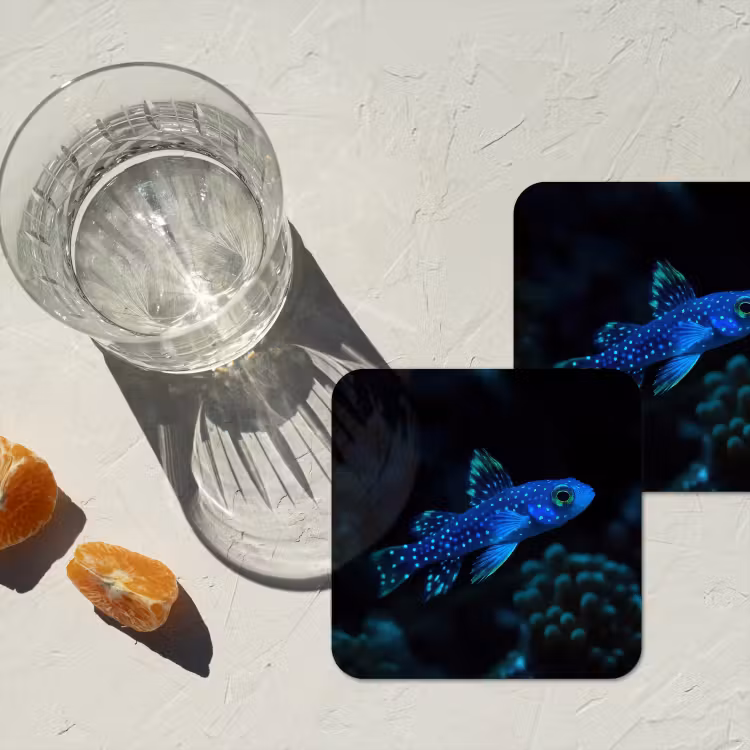 Vis - Stippen - Koraal - Blauw onderzetter kurk middel -sfeer4