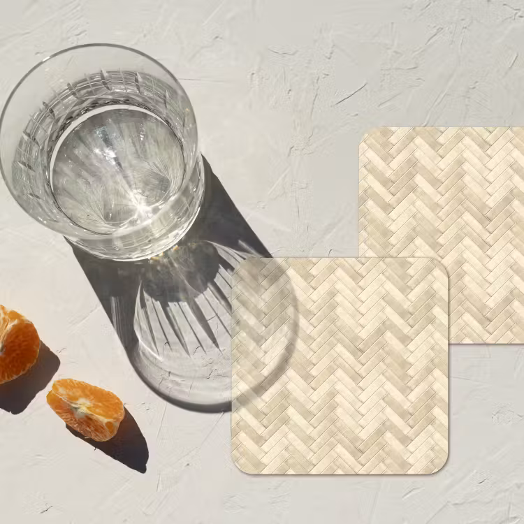 Visgraat - Wandtegel - Licht Beige onderzetter kurk middel 366 -sfeer4