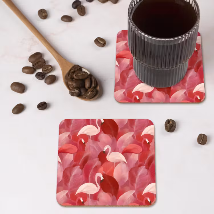 Flamingo - Botanisch - Elegant - Roze - Rood onderzetter kurk middel 366 -sfeer2