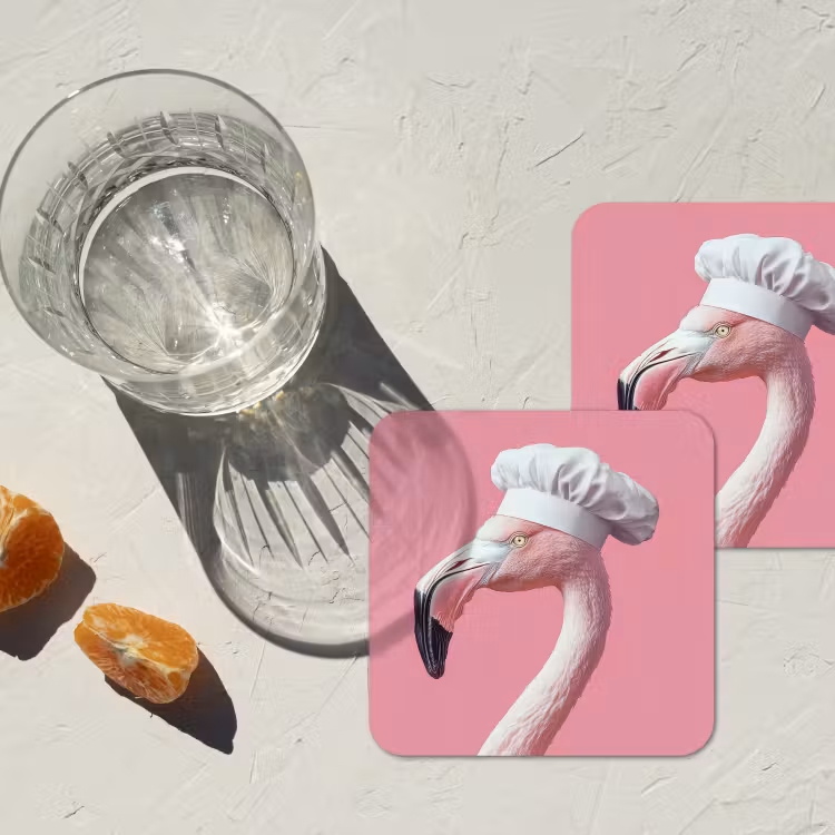 Flamingo - Roze - Koksmuts - Vogel onderzetter kurk middel -sfeer4