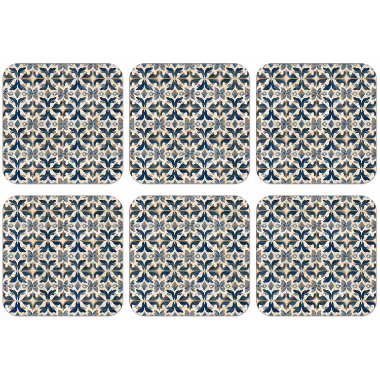 Tegel - Patroon - Blauw - Beige onderzetter kurk middel 366 -zkaufland3dotto