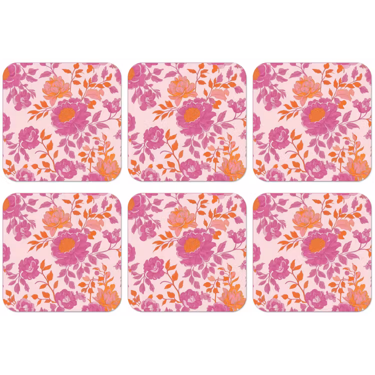 Bloemenpatroon - Roze - Oranje - Bloemen onderzetter kurk middel -zkaufland3dotto