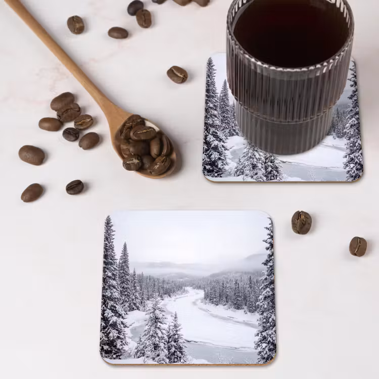 Rivier - Bevroren - Landschap - Winter onderzetter kurk middel -sfeer2