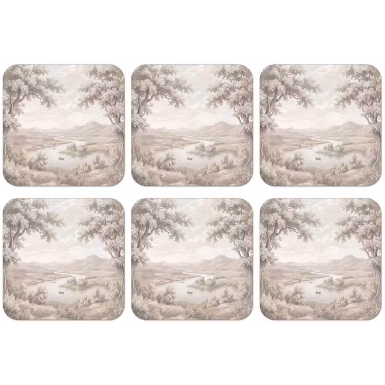 Rivierlandschap - Bergen - Natuur - Vintage - Beige onderzetter kurk middel -zkaufland3dotto