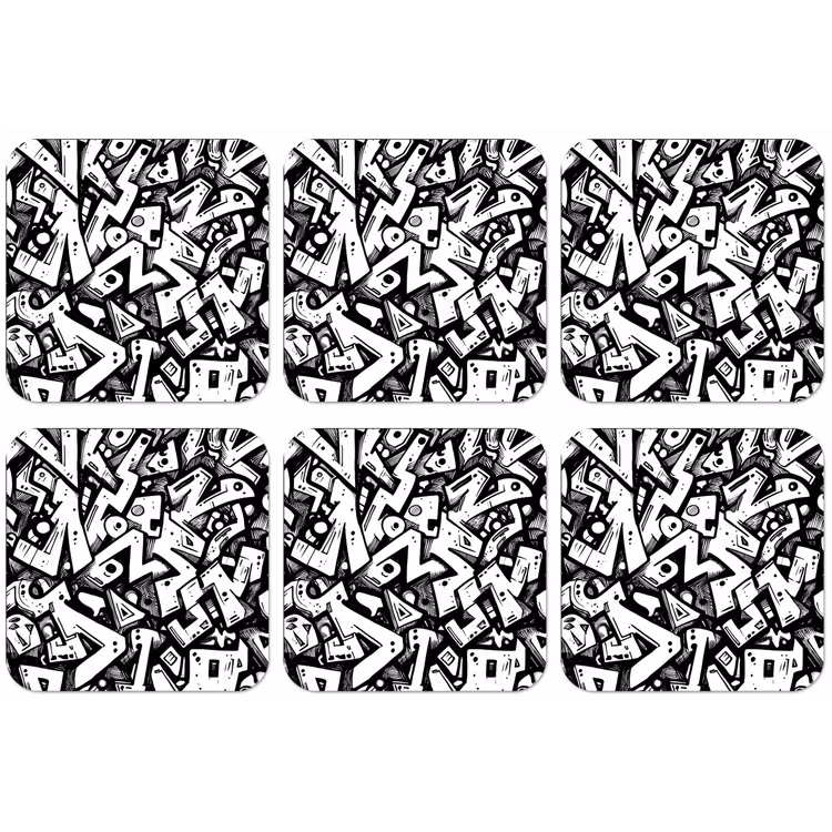 Vormen - Letters - Graffiti - Zwart onderzetter kurk middel -zkaufland3dotto