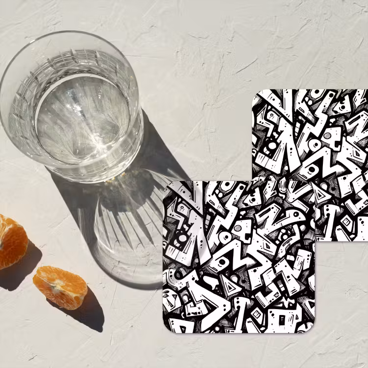 Vormen - Letters - Graffiti - Zwart onderzetter kurk middel -sfeer4