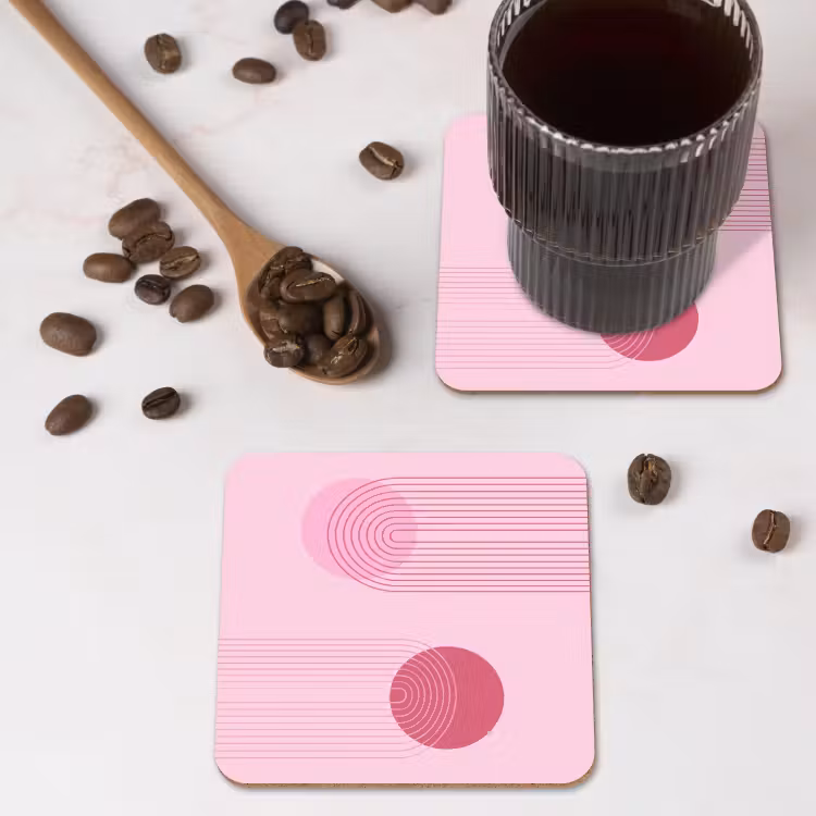 Vormen - Lijnen - Minimalistisch - Roze onderzetter kurk middel -sfeer2