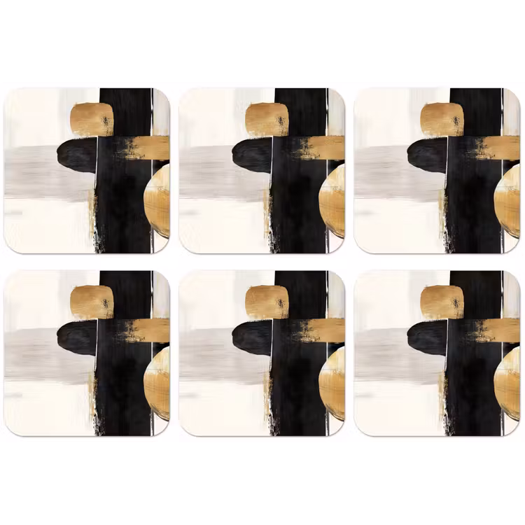 Vormen - Penseelstreken - Abstract - Goud onderzetter kurk middel -zkaufland3dotto